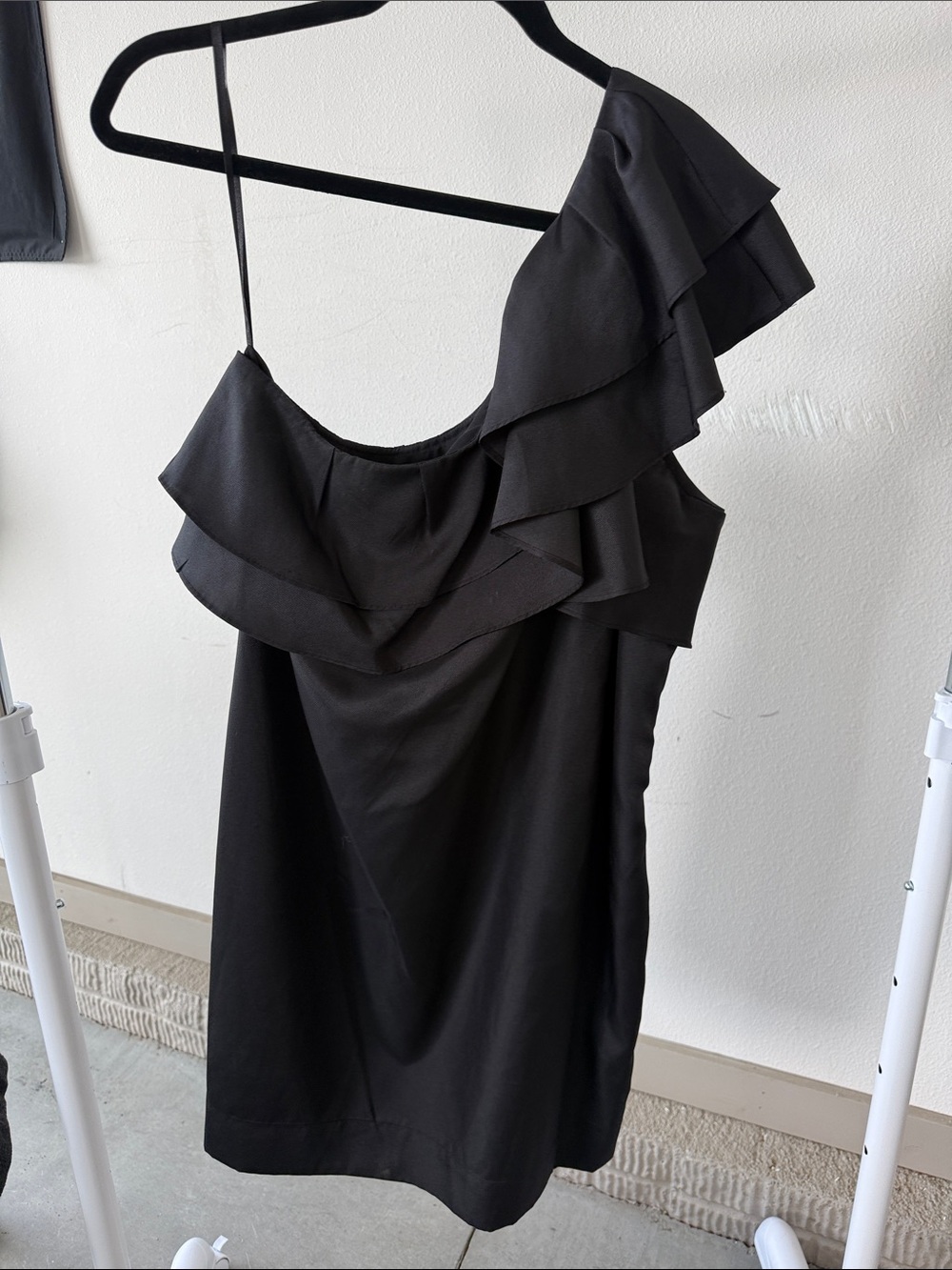 Apostrophe Black One-Shoulder Ruffle Dress